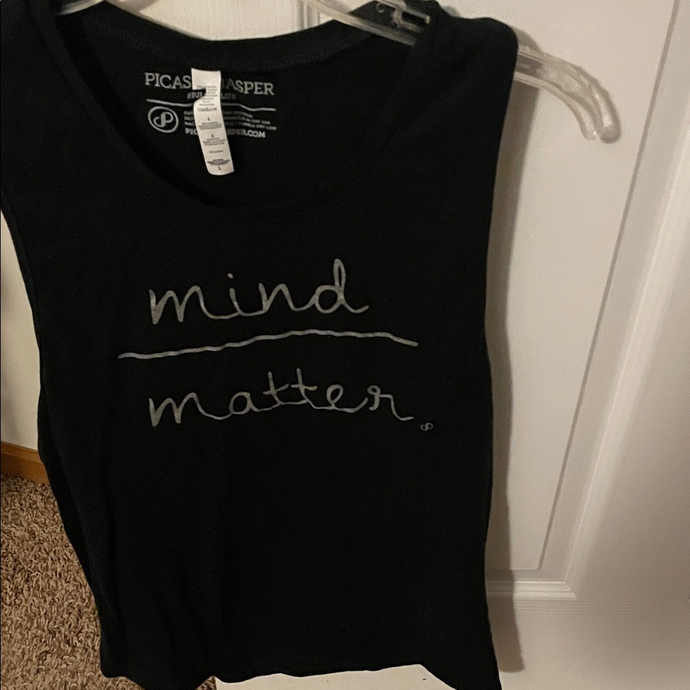 Black Tank Top with 'Mind Over Matter' Design